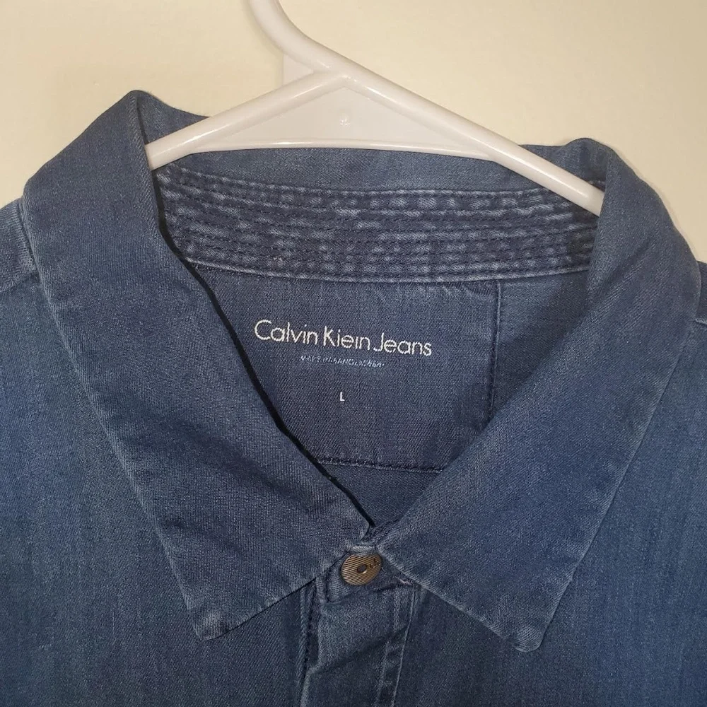 Mens Calvin Klein Jeans Dark Denim Long Sleeve Shirt - Picture 3 of 14